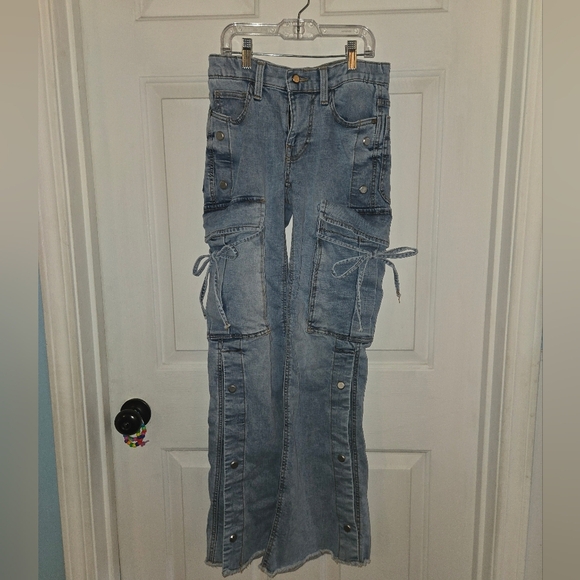 love trends Denim - Love Trends Flare Cargo Jeans With Bows And Snaps Size 3
